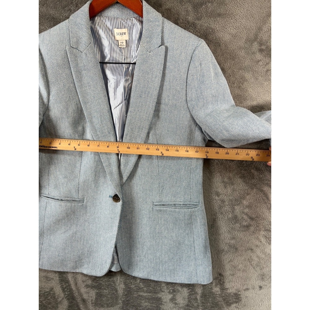 J.CREW Blazer Womens 10 Blue 1-Button Herringbone Linen Blend Career Preppy Ivy - Picture 4 of 11